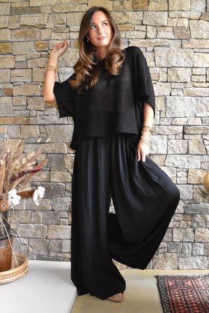 Cyril Crinkelle Wide Leg Pant Black